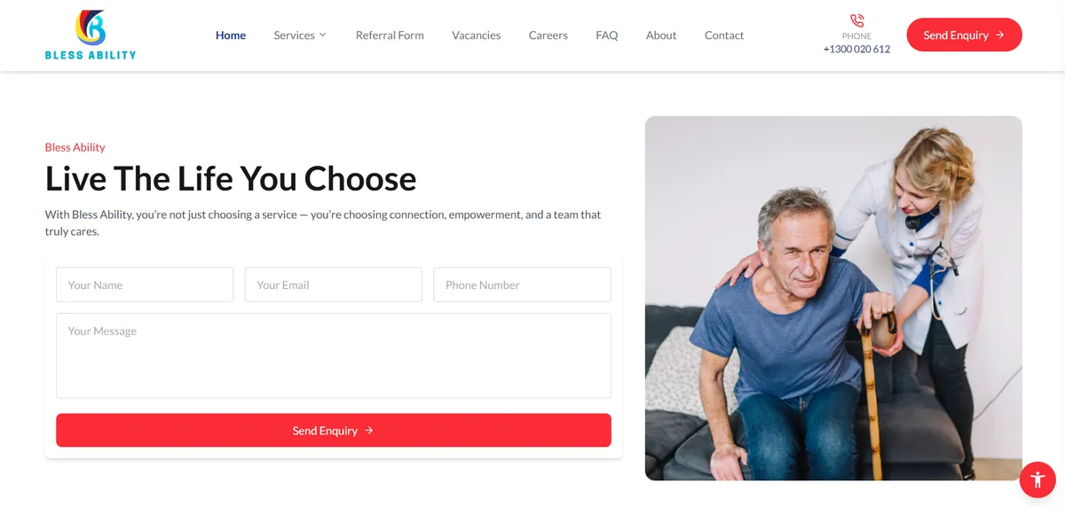 BlessAbility NDIS participant support website built by Inmorix