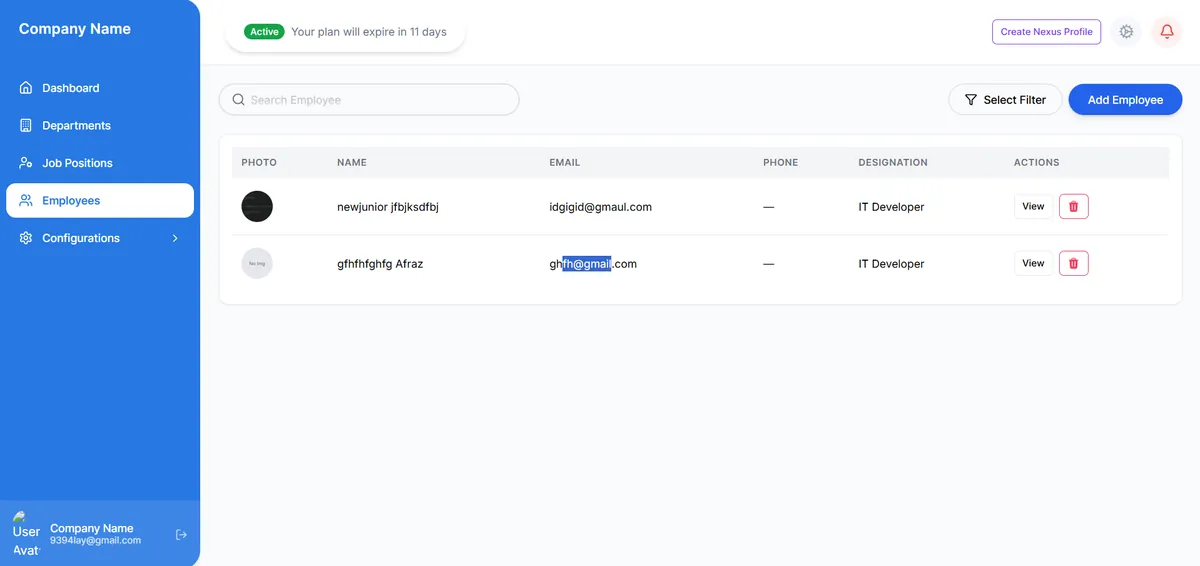 HR Nexus human-resource ERP platform built by Inmorix