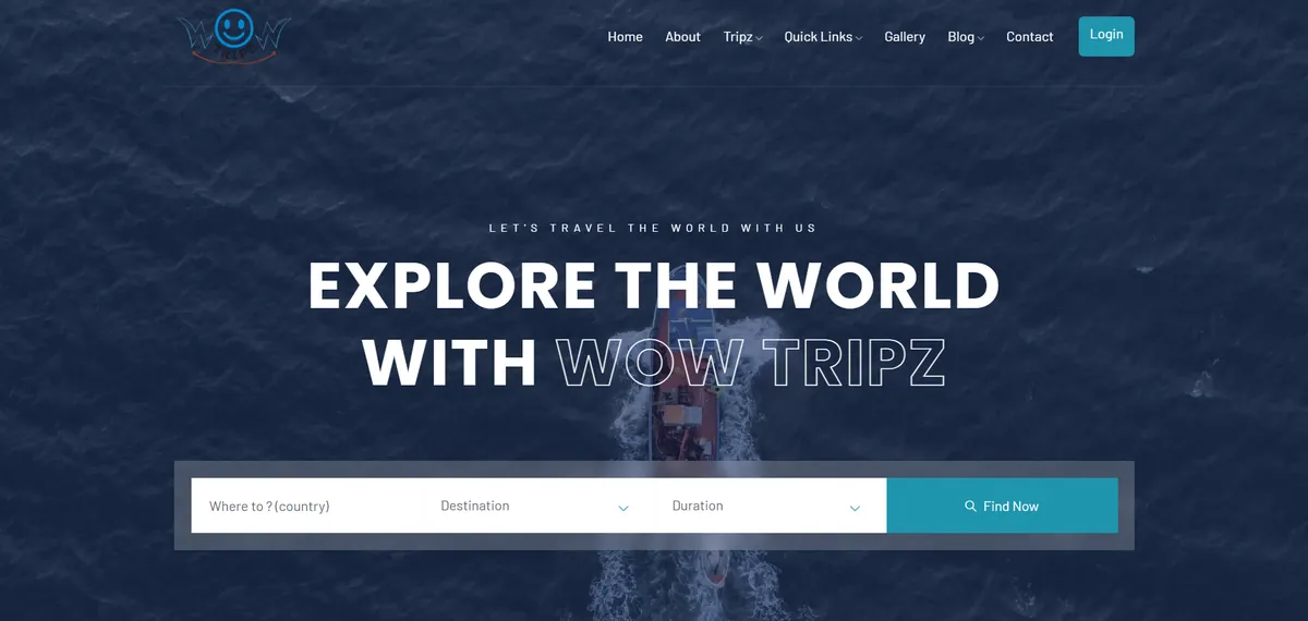 WowTripz travel agency website and admin dashboard